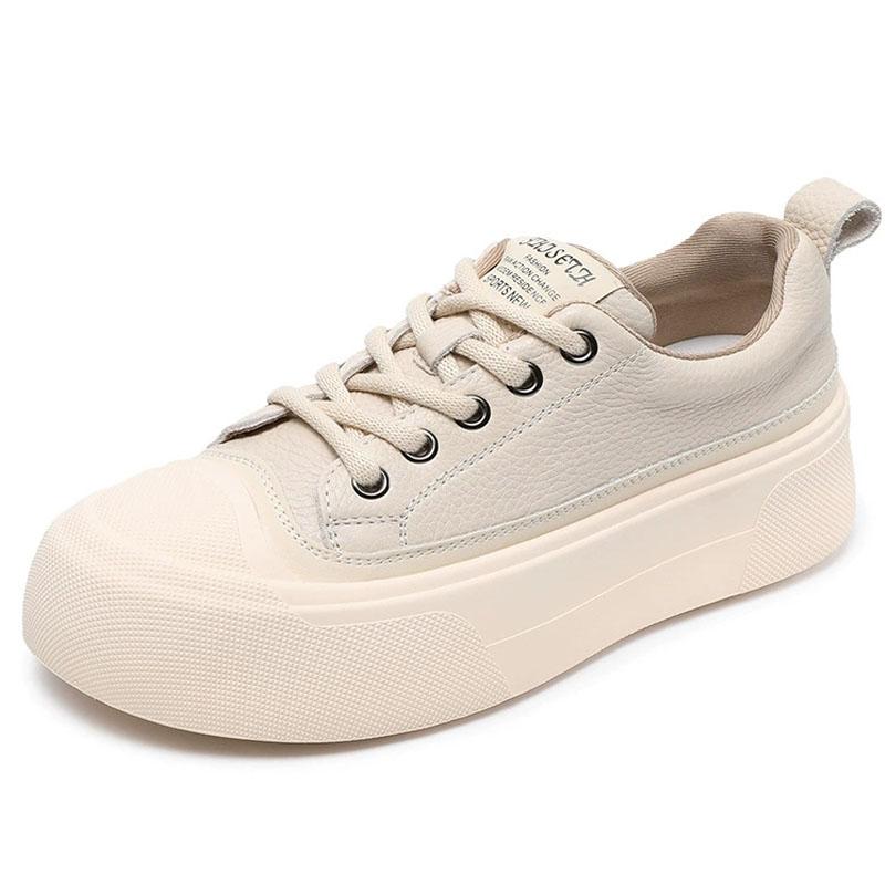

Thi Biscuit oes Genuine Top Layer Cowhide Sports Flat oes Low Heel round Toe Rubber Outsole Deep white shoes 35 бежевий