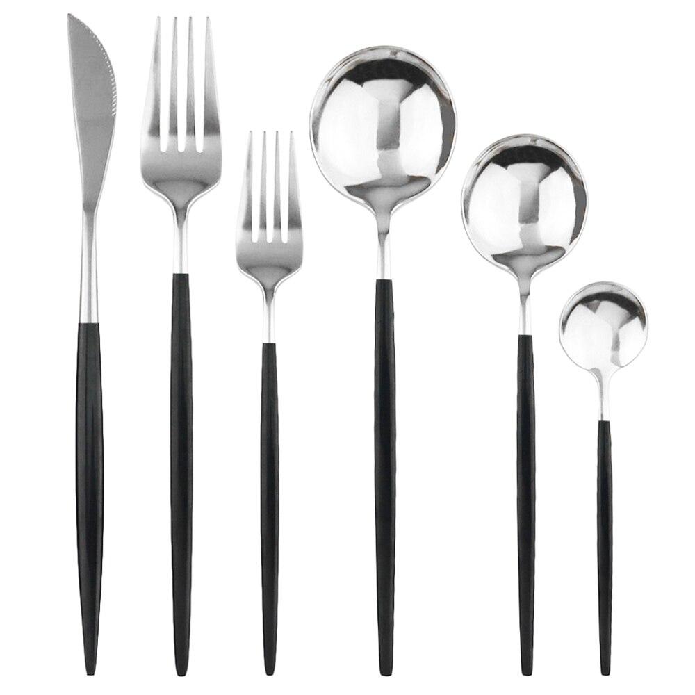 6Pcs Dinnerware Set White Gold Cutlery Set For One 304 Stainless Steel Knife Forks Spoons Dinner Set Kitchen Silverware Tableware Set