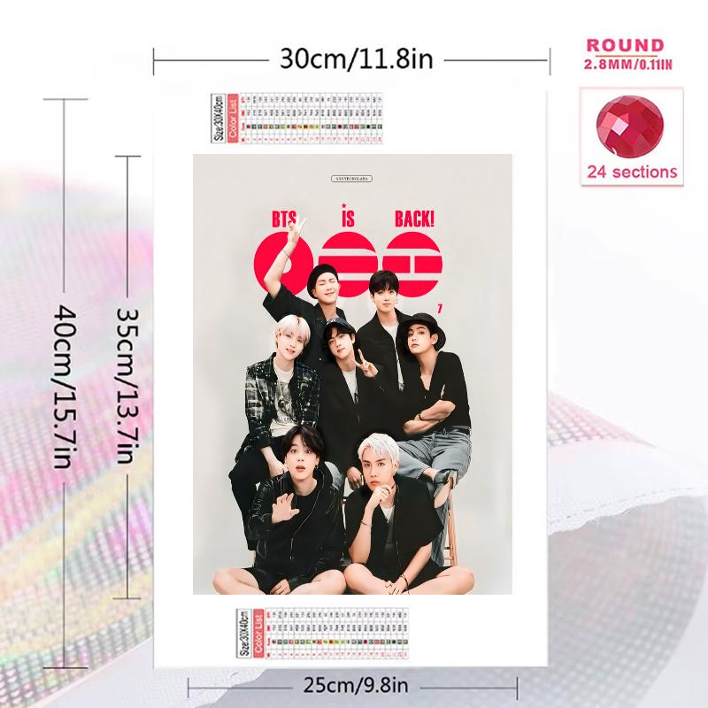 BTS POSTER 100% Round Full Drill 5D DIY Diamond Painting Embroidery Cross Stitch Rhinestone Décor