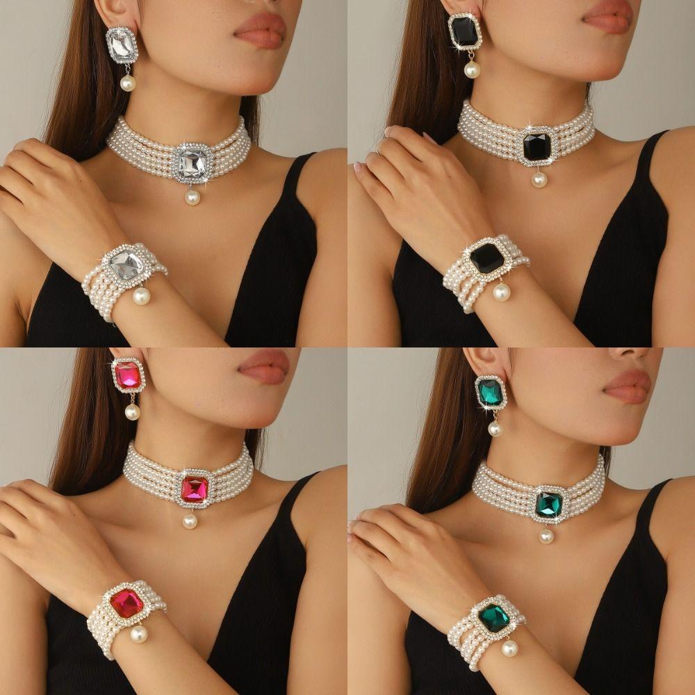 3Pcs/set Luxury Women'S Fashion Jewelry Set Imitation Pearl Rhinestone Jewelry Set Party