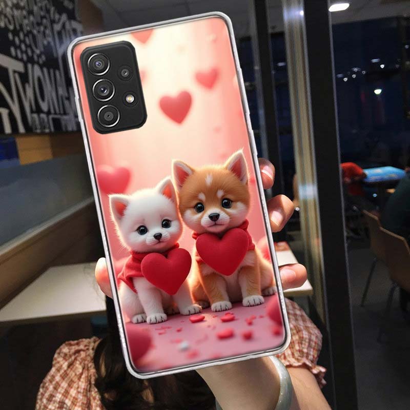 Lovely Puppy Heart Dogs Phone Case for Samsung A54 A57 A37 A17 A14 A15 A12 A24 A34 A55 A35 A25 A52S A07 A05S A04S A22 A32 A72 Ga