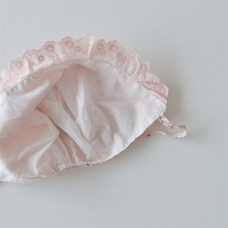 Princess Baby Ruffle Court Hat Lace-up Beanie Flower Print Infant Headgear Bonnet Kids Photo Props 0-12M Toddler Sunscreen Visors