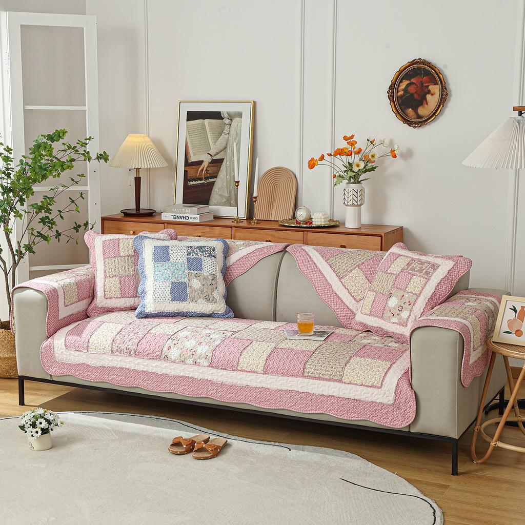 1/2/3/4 Seater Cotton Quilted Patchwork Floral Sofa Cushion Pad Non-slip Sectional Sofa Covers Anti-scratched Seat Protector