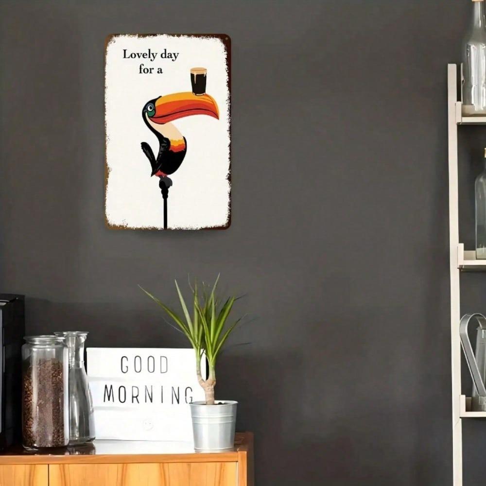 Vintage Toucan Metal Wall Decor, Rust-Proof Aluminum Irish Pub Beer Sign, 12x8 Inch Man Cave Home Office Decoration