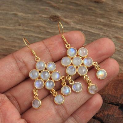 Boucle d'oreille pendante en pierre de lune plaquée or jaune, bijoux faits à la main en argent Sterling 100% 925
