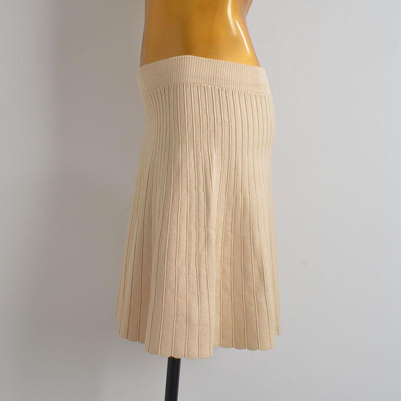 French Style Pure Color Knitted Pleated Skirt A- Line Skirt Women's Spring and Autumn Elastic High Waist Slimming All-Matching Sheath Short Skirt