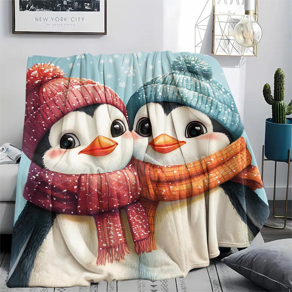 Penguin Print Flannel Blanket, High Quality Comfortable for All Seasons, Home Decor, Warmth and Comfort, Perfect for Christmas Gifts
