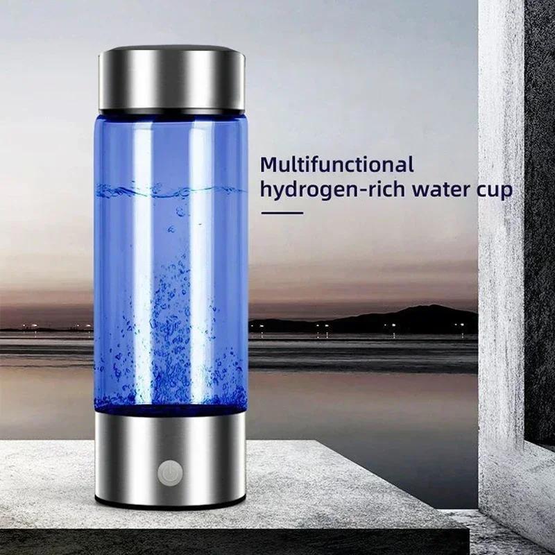 Hydrogen Water Bottle 500ppb Generator with Titanium Electrode Portable Antioxidant Ionizer 420ml for Fitness Travel Black/White