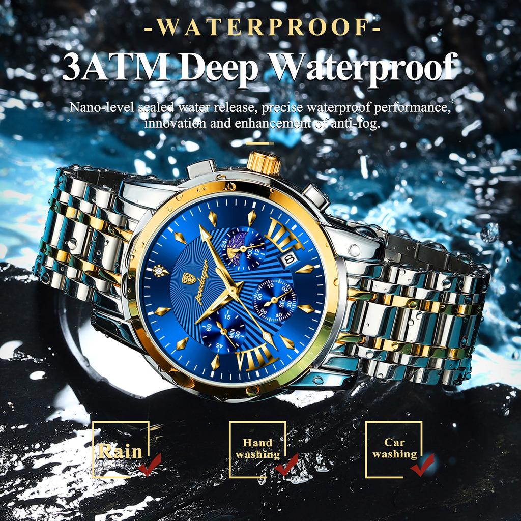 Luxusní pánské náramkové hodinky Vodotěsné luminiscenční hodinky s chronografem pro muže Nerezové pánské Quartz hodinky