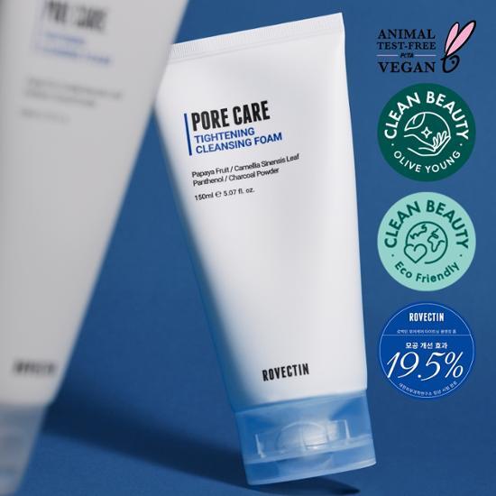 [19,56 % de réduction des pores] Rovectin Pore Care Mousse Nettoyante Raffermissante 150 ml, nettoyage coréen