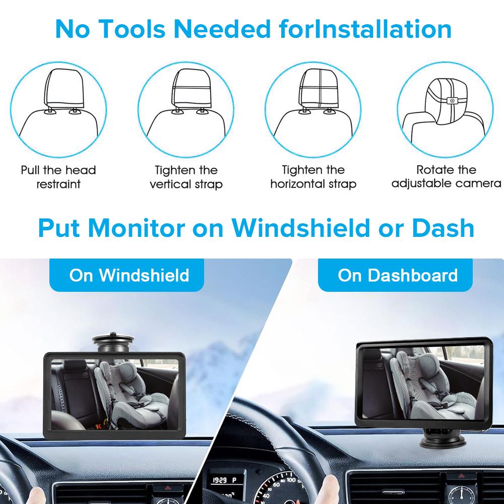 Car Baby Mirror Adjustable 170° Wide Angle 7in Car Rear Seat Baby Child Safety Mirror Monitor Rotatable Interior Rearview Mirror