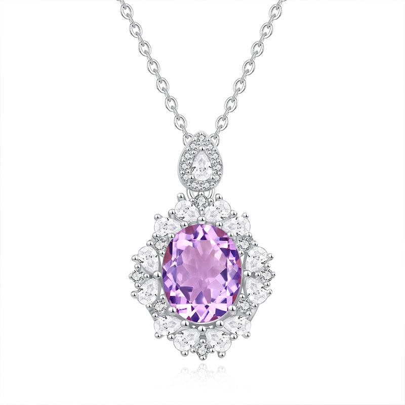 Natural Colored Treasure Spar Pendant S925 Sterling Silver Necklace Women's Neck Jewelry Light Luxury High-end Collarbone Chain