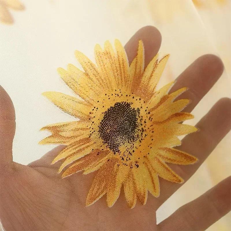 100*200 Cm Sunflower Summer Tulle Curtains Living Room Bedroom Kitchen Window Panels New Home Decoration