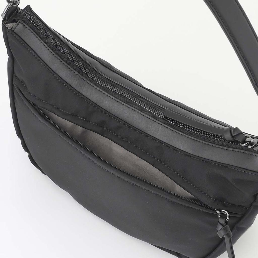 Isaac Twill Nylon Curved Shoulder Bag, Size S, 2004701, Black (10)