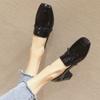 Small Leather Shoes Women's 2025 Spring New Retro Square Head Soft Leather Thick Heel Single Shoes High Heel Women's Shoes British Style Loafers