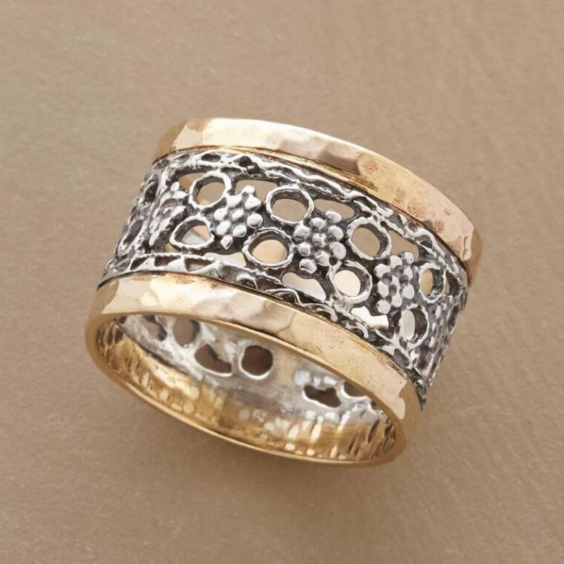 

1Pc Vintage Multicolor Hollow Flower Design Ring For Women Party Band Jewelry Gift 6