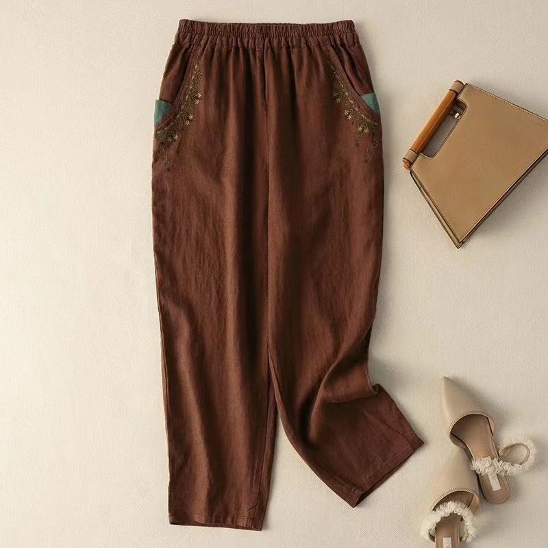 Baumwolle und Leinen Vintage Karottenhose Damen Sommer Neu Locker Lässig Verkürzte Hose