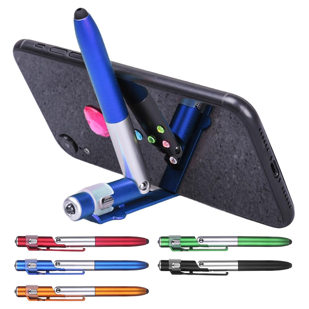 4 In 1 Night Read Writing Pencil with LED Flashlight Folding Phone Holder Stylus Pen for Touch Screen Devices for Office Workers