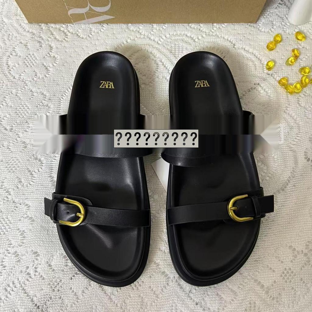 ZA2025 Women's Black One-Strap Backless Breathable Round Toe Flat Sandals