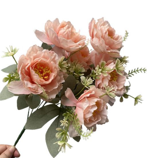 Artificial Flower 6 Heads Multipurpose Silk Cloth Fadeless Vivid Simulation Peony Bouquet