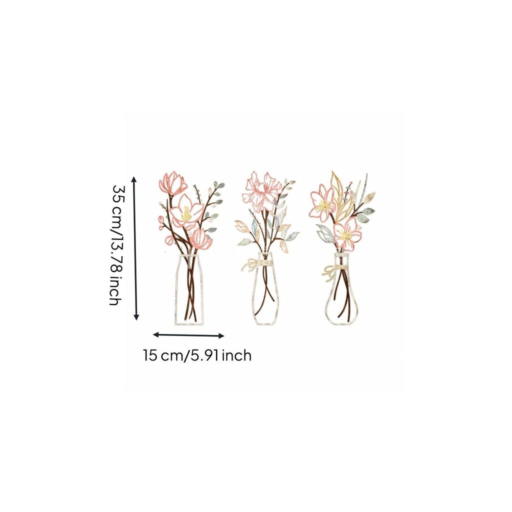 Botanical Metal Wall Decorations Layered Art with Vase Shaped