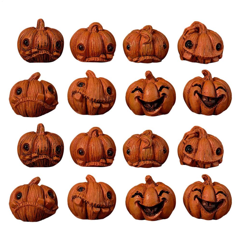 16 Pieces Miniature Pumpkin Figurines Decorative Halloween Garden Adornments Resin for Desk Outdoor Garden Home Party