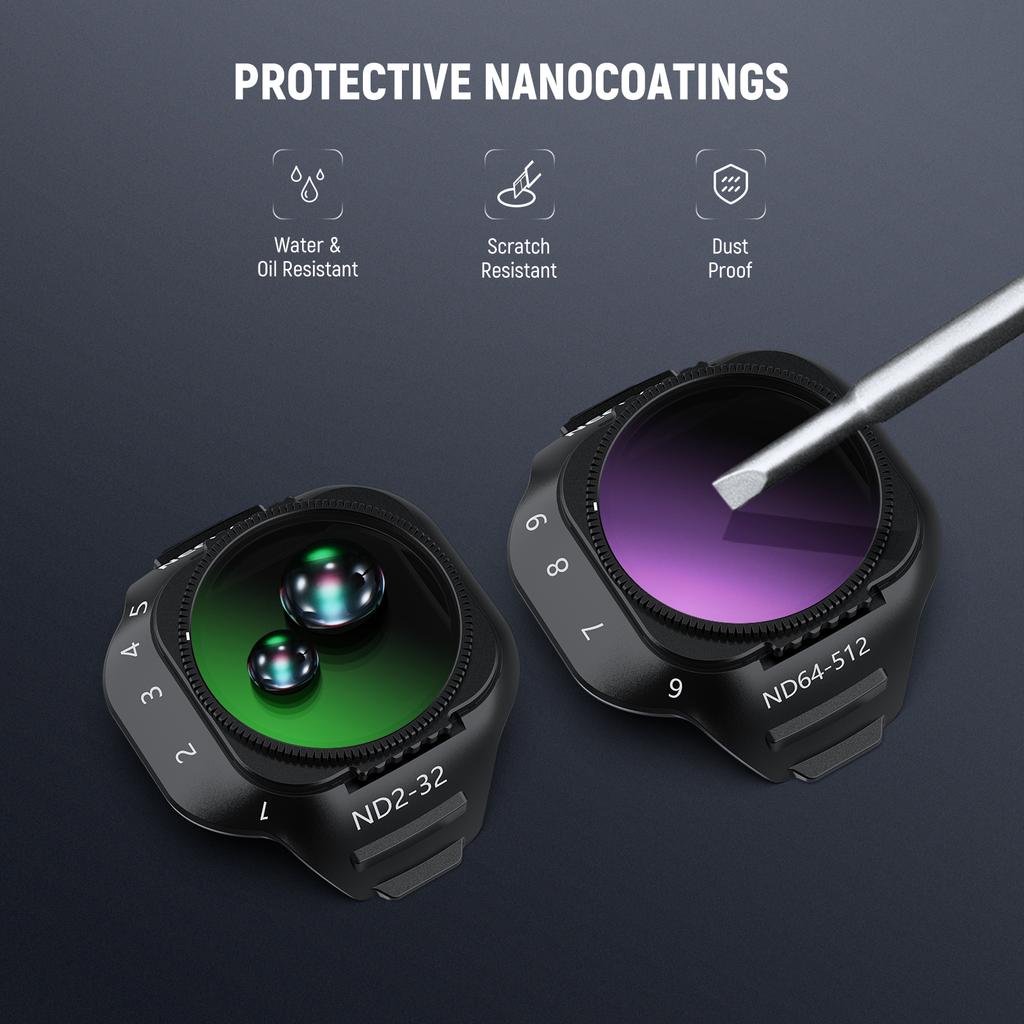 NEEWER Variable ND Filter Set For DJI Mini 5 Pro Drone Camera (ND2-32 + ND64-512), Adjustable Neutral Density Optical Glass