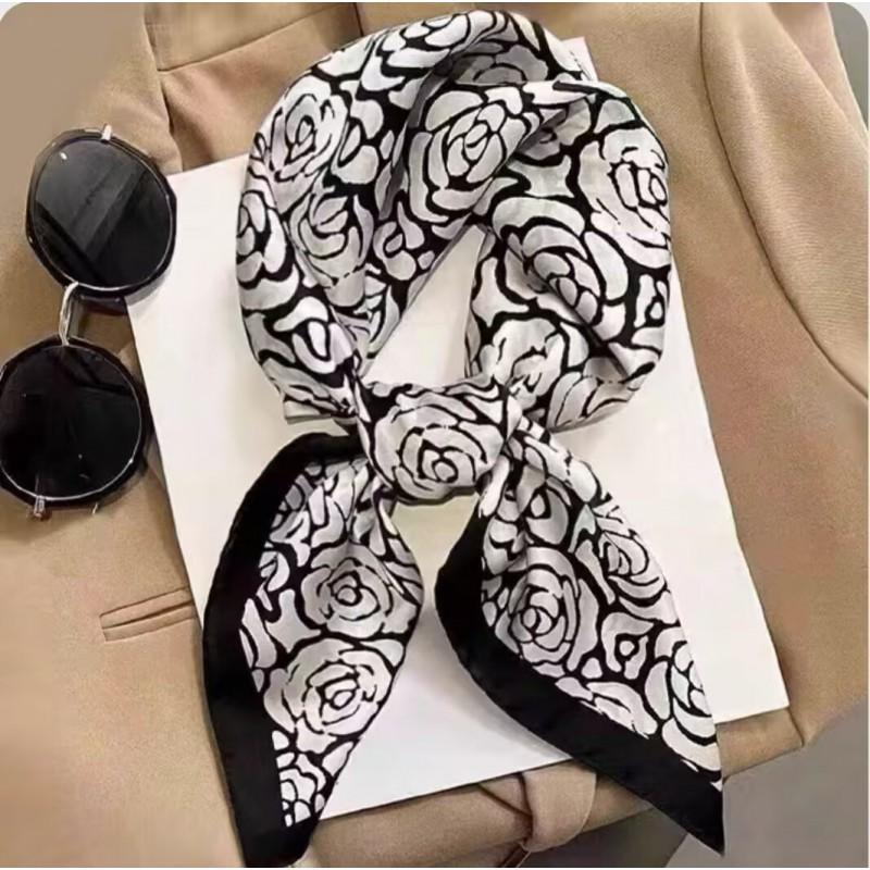 70x70cm Lightweight Cotton Silk Square Scarf With Boho Floral Print Breathable Neck Wrap Women