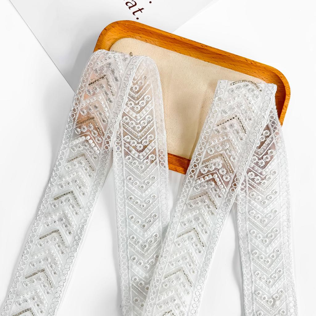 5.5Cm Multi-Color Handmade Beads Bone Rope Barcode Clothing Cuffs Skirt Webbing Ethnic Style Decorative Lace Accessories