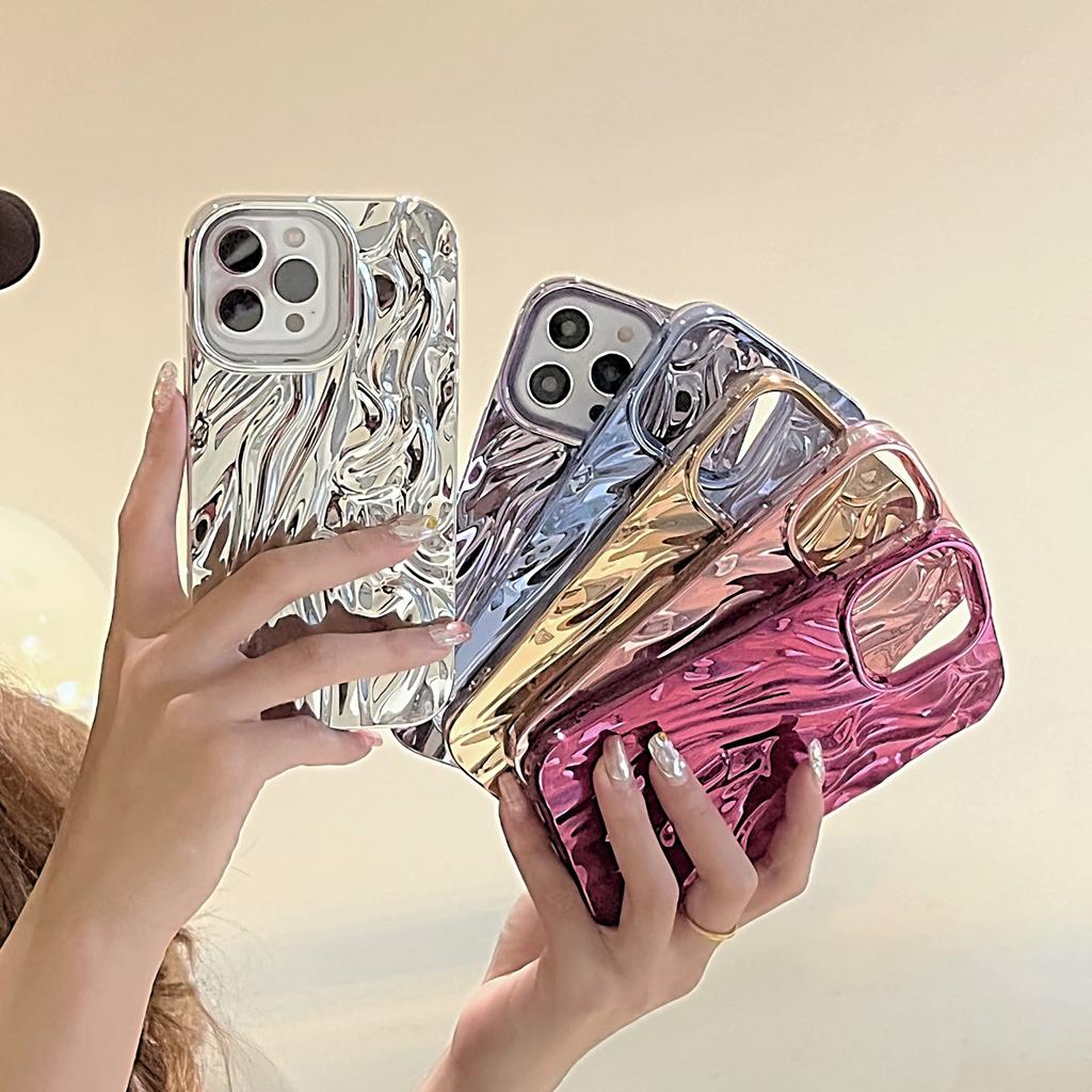 Solid Color Electroplated Wrinkle Texture Compatible with iPhone 17 Pro Max Phone Case Apple 16 New Model 14/15 High-end Feel