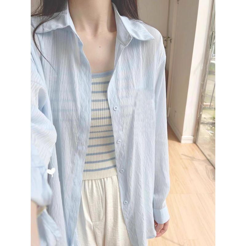 

Защита от солнца Самая продаваемая Новая синяя верхняя одежда Повседневная рубашка Blue M Suggested 45.00 kg-52.50 kg