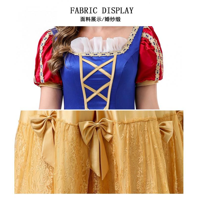 Halloween Snow White Cosplay Dress With Headband Back Bow Adult Women Costume Party Stage Performance