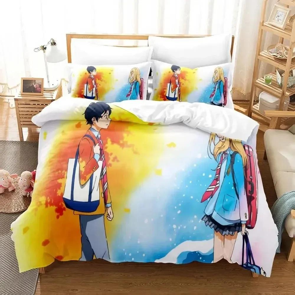 Anime Your Lie in April Bedding Set Duvet Cover Bed Set Quilt Cover Pillowcase Comforter king Queen Size Boys Adult Bedding Set