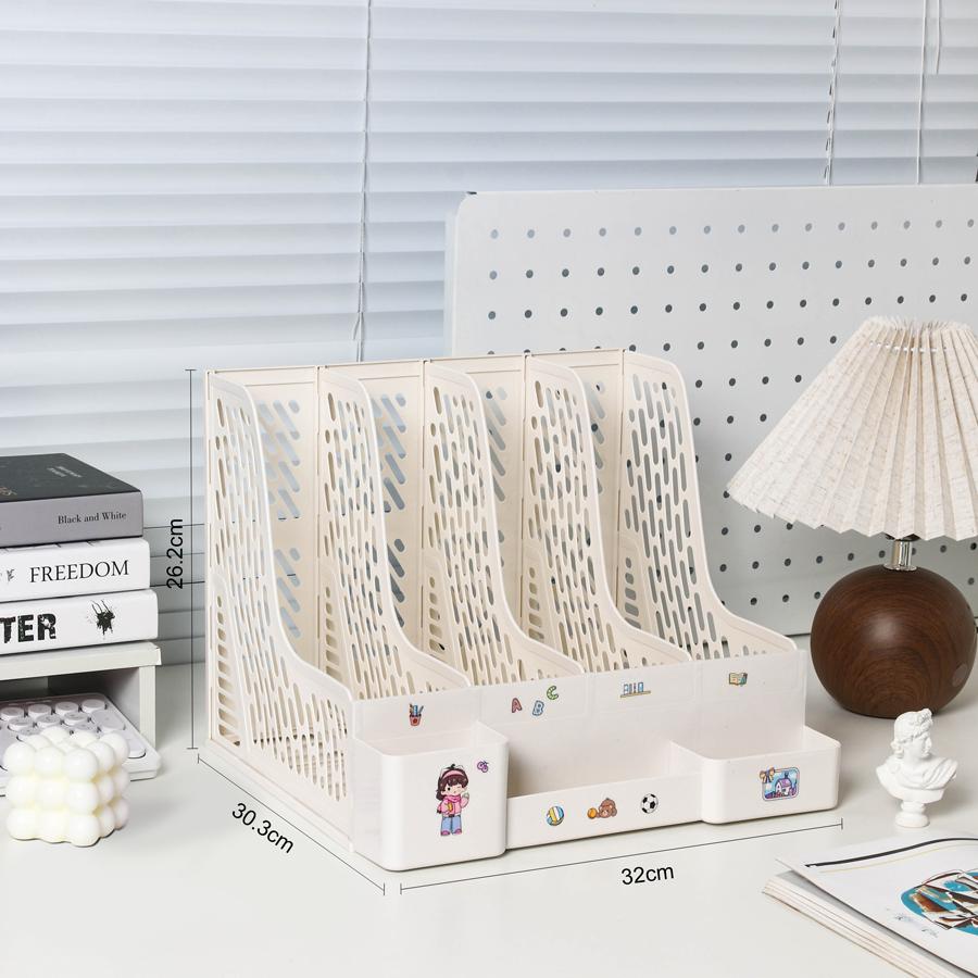 Desk File Organiser 4 Sections Sturdy Desktop Plastic Magazine File Holder Frames File Dividers Cabinet File Rack Display