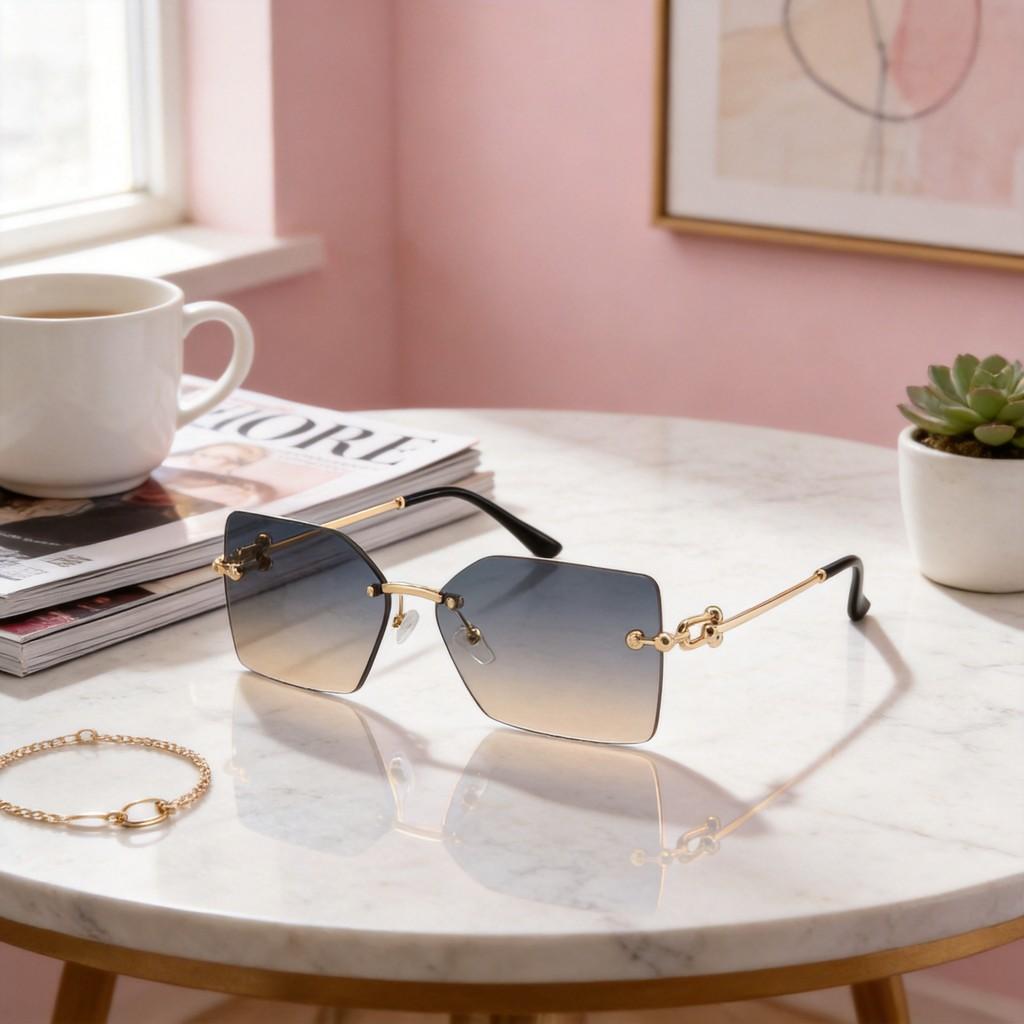 Fashion Geometric Metal Frame Sunglasses With Pc Lenses For Sun Protection And Street Style
