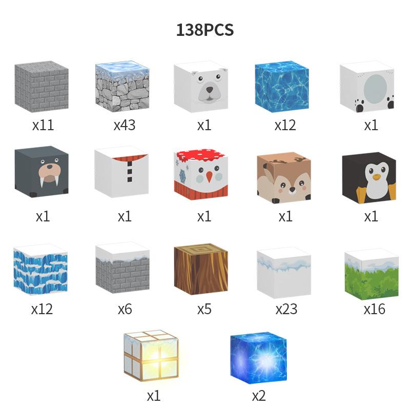 138Pcs Dream Ice And Snow World Magnetic Block Light Magnetic Assembly Building Block Magnetic Attraction Building Block Set 2Cm