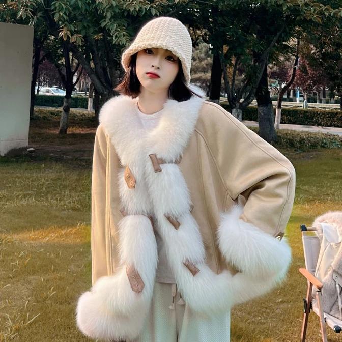 

WTEMPO Женская куртка из искусственной кожи с воротником и манжетами из искусственного меха, зимняя парка с длинными рукавами и меховой отделкой, баска L хаки