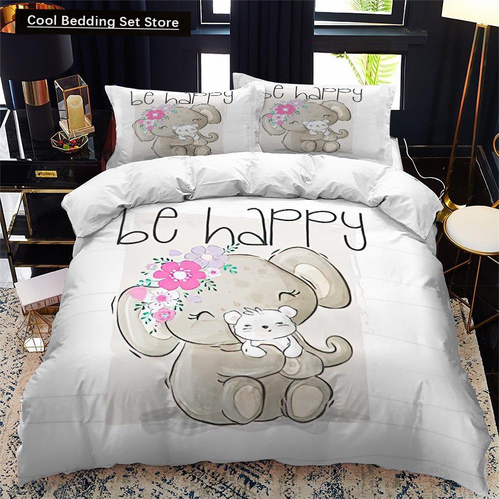 Animal Elephant Cartoon Kids Duvet Cover Queen King Twin Size Bedding Set Wildlife Comforter Cover 2/3pcs Polyester Quilt Cover