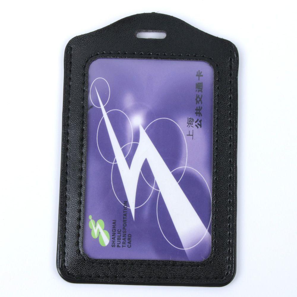 Pu Leather Id Badge Case Clear And Color Border Lanyard Holes Bank Credit Card Holders Id Badge Holders Accessories