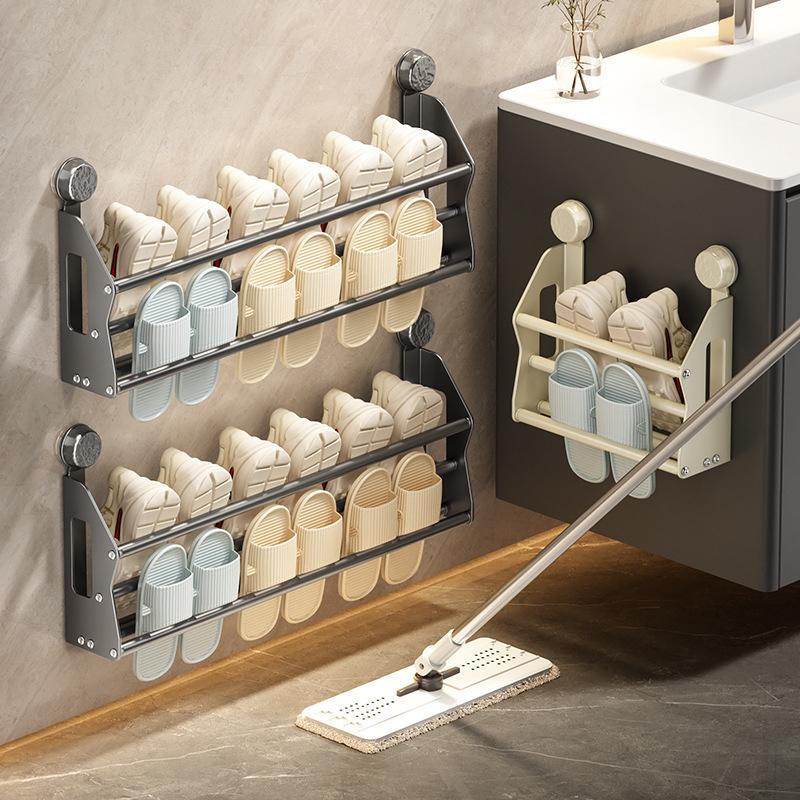 Bathroom Multifunctional Shelf Wall-mounted Door Rear Suction Cup Shoe Rack Storage Rack Toilet No Punching Slippers Rack