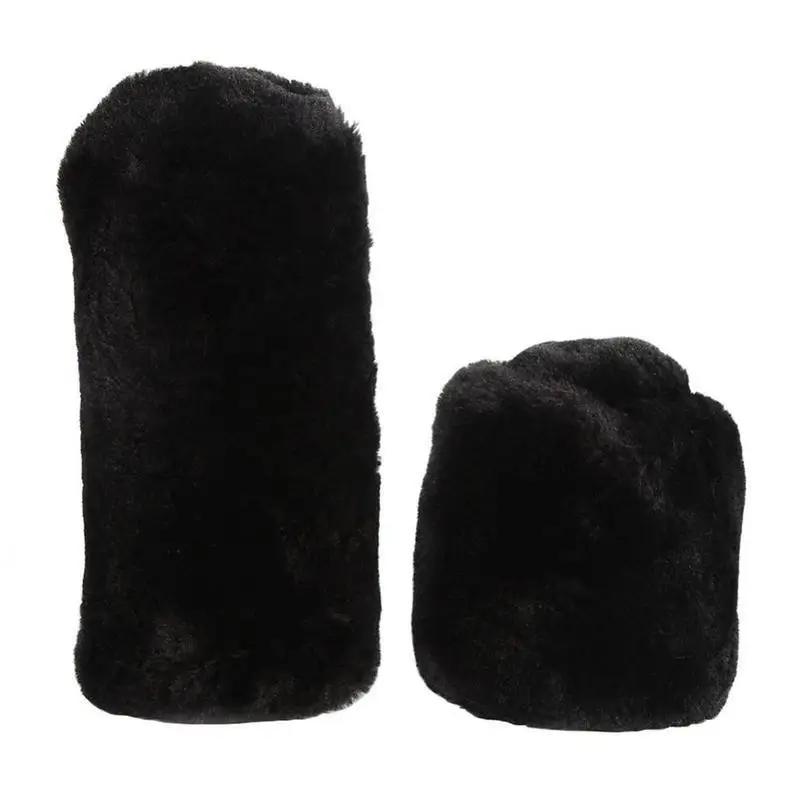 Solid Soft Warm Long Wool Fuzzy Steering Wheel Cover Handbrake Cover Gear Covers Car Accessory Sheep Fur Plush Protector Cover