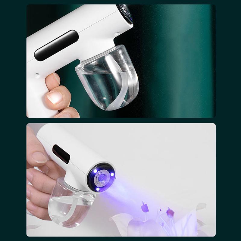 

Портативный ручной электрический распылитель для увлажнения, бытовые принадлежности для путешествий, распыляемый перезаряжаемый дезинфекционный пистолет с синим светом белый