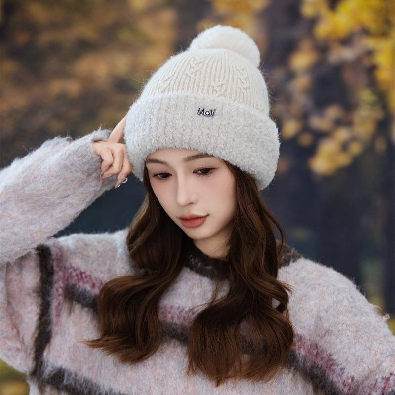 New Velvet Thickened Ear Protector Hat Women's Autumn and Winter Solid Color Cold-proof Knitted Wool Hat Cycling