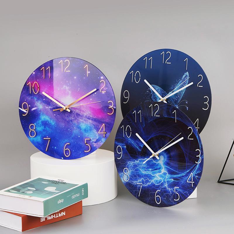 Modern European Silent Quartz Wall Clock - 30cm Glass Design for Living Room or Bedroom