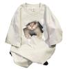 Women's Cute Kitten Print Loose Short Sleeve T-Shirt - White, Niche Design, Round Neck, Spring/Summer Trend