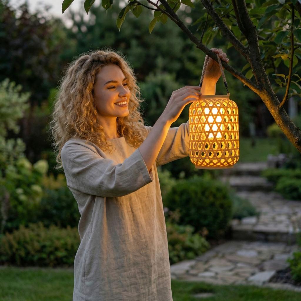 Solarbetriebene Chinesische, Imitation Rattan Hängelampen, Baummontierte Dekorative Gartenleuchten, Balkon