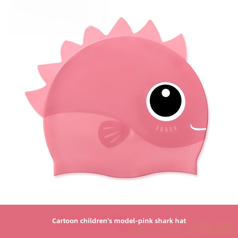 Vysoce elastické silikonové plavecké čepice pro všechny věkové kategorie - Pohodlné, netuhé s potiskem žraloka a ochranou uší pro muže, ženy a děti