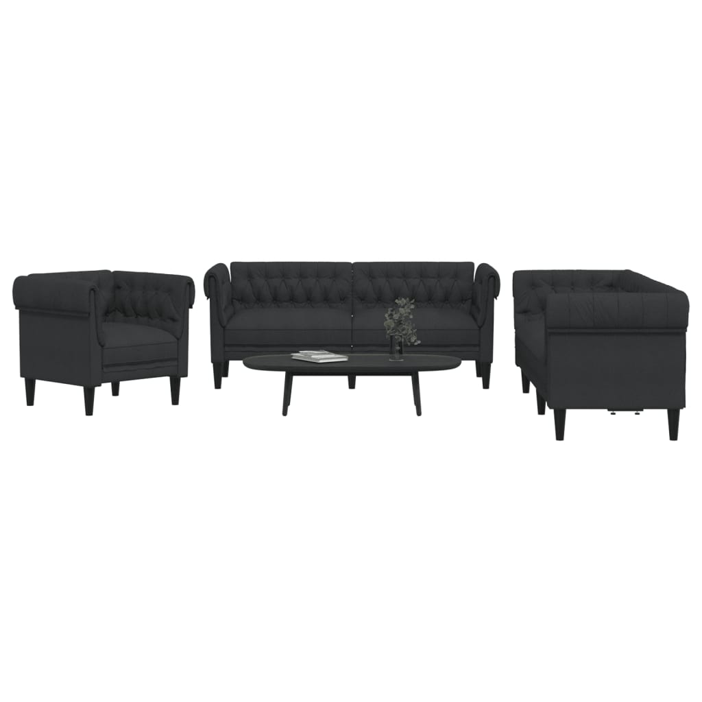 Vidaxl 3-Cz. Living Room Set, Black, Upholstered In Fabric