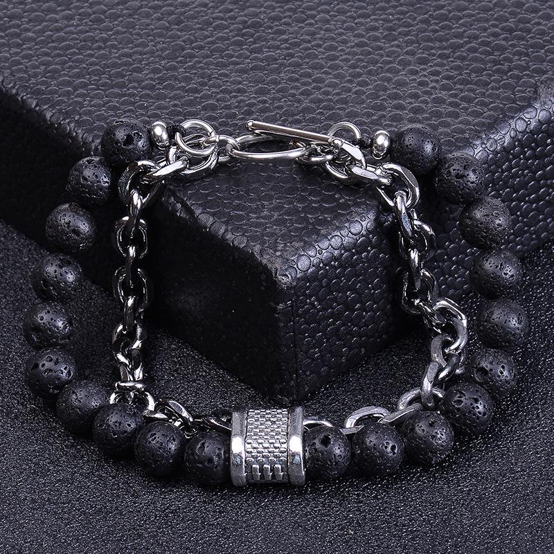 Men's Natural Tiger Eye Stone & Stainless Steel Chain Bracelet
