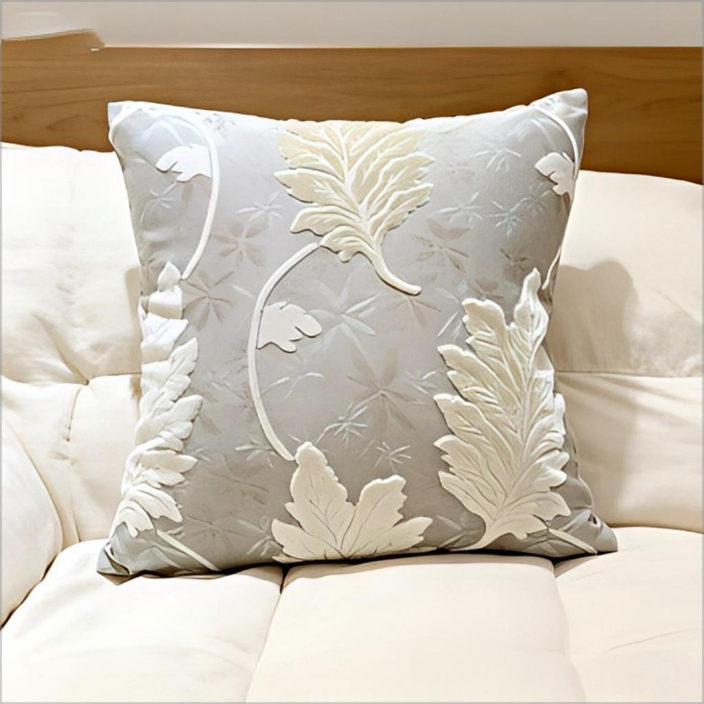 Double Sided Grey Leaf Pillow Cover Neutral Botanical Print Cushion Case For Sofa Living Room Modern Minimalist Home Decor